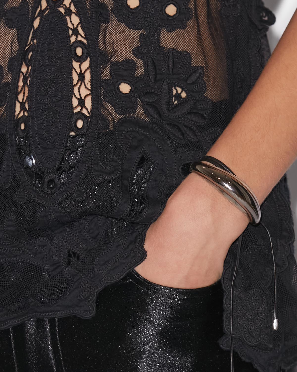 Oyan leather bracelet with oversized bead - Gun metal-silver - Woman - 2