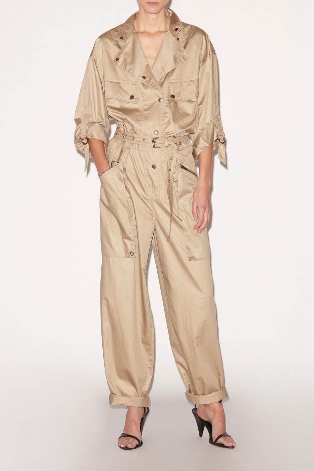 Mono de algodón con cinturón jocelyne - Caqui - Woman - 2