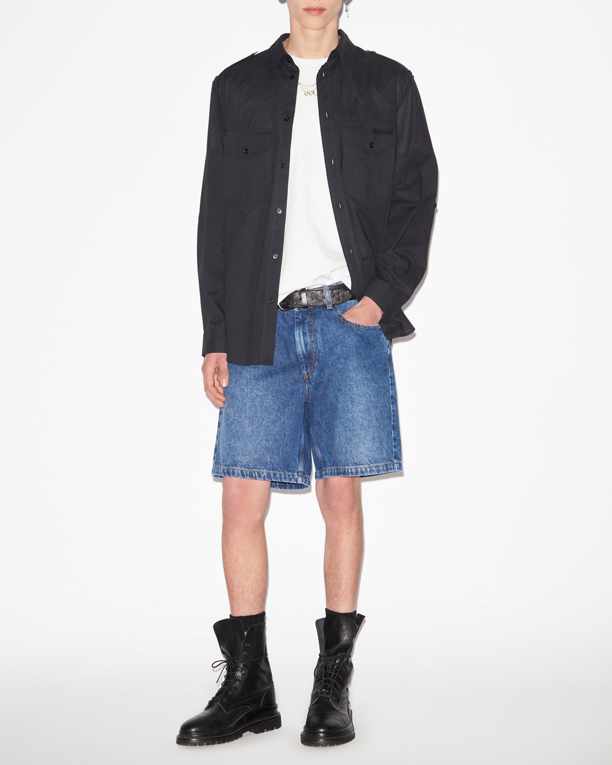 Cesar plain cotton shirt - Black - Man - 1