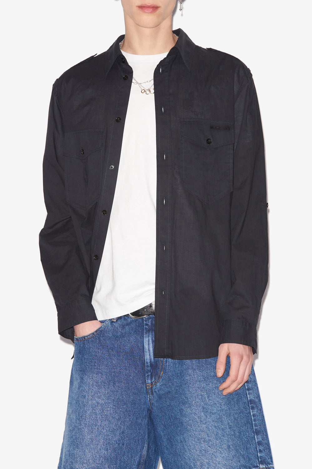 Camicia in cotone tinta unita cesar - Nero - Man - 4