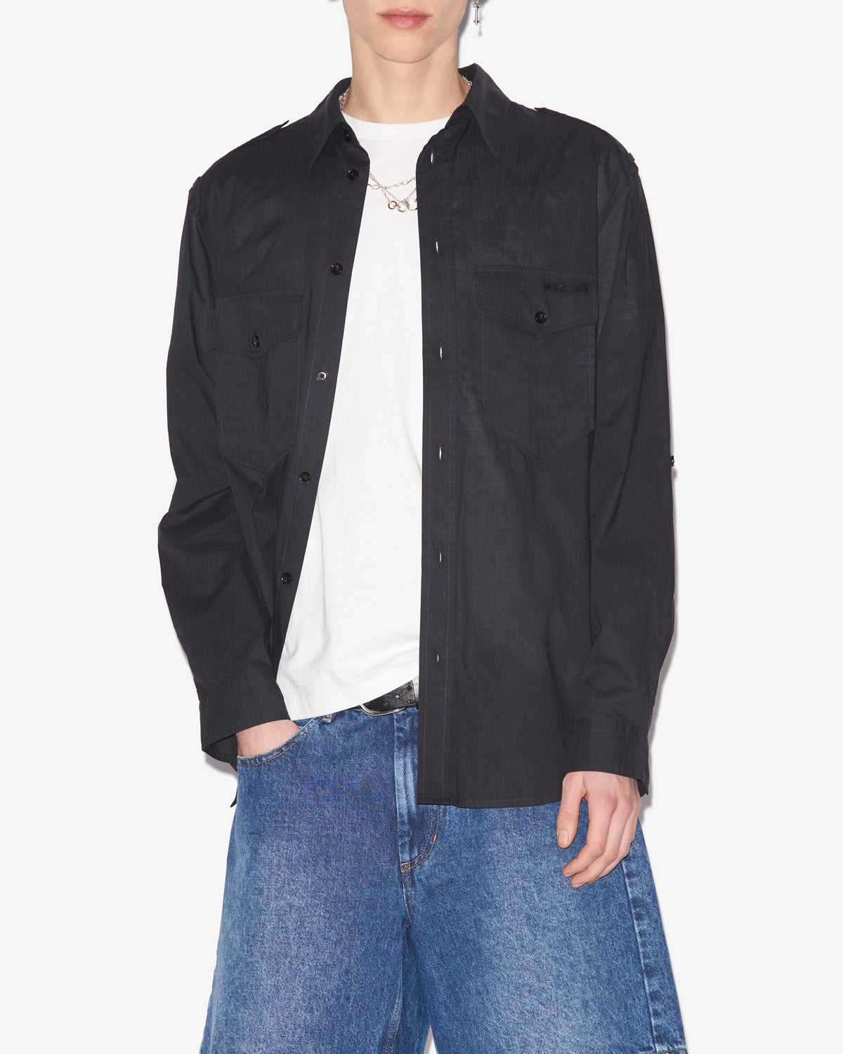 Cesar plain cotton shirt - Black - Man - 3