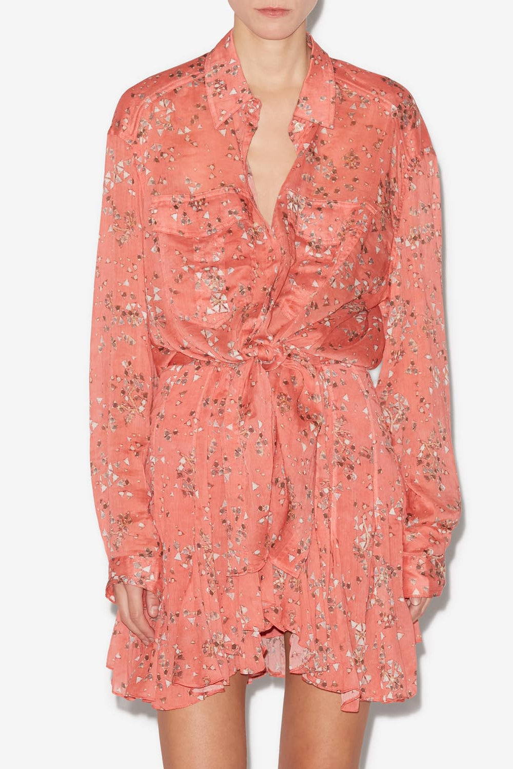 Cathy printed shirt with bow - Shell pink - Woman - 4