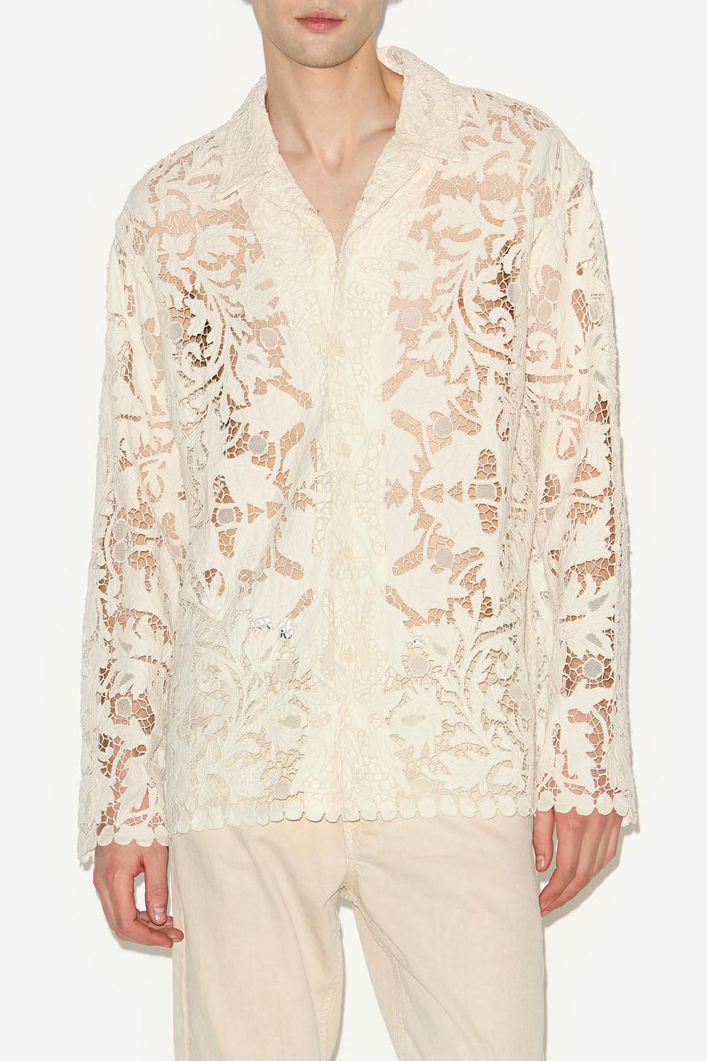 Camicia in pizzo traforato orfeo - Ecru - Man - 5
