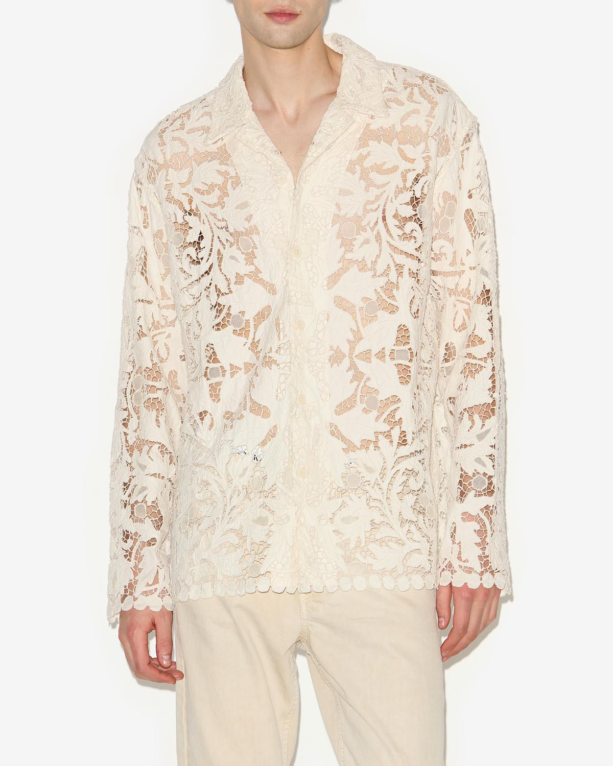 Orfeo openwork lace shirt - Ecru - Man - 3
