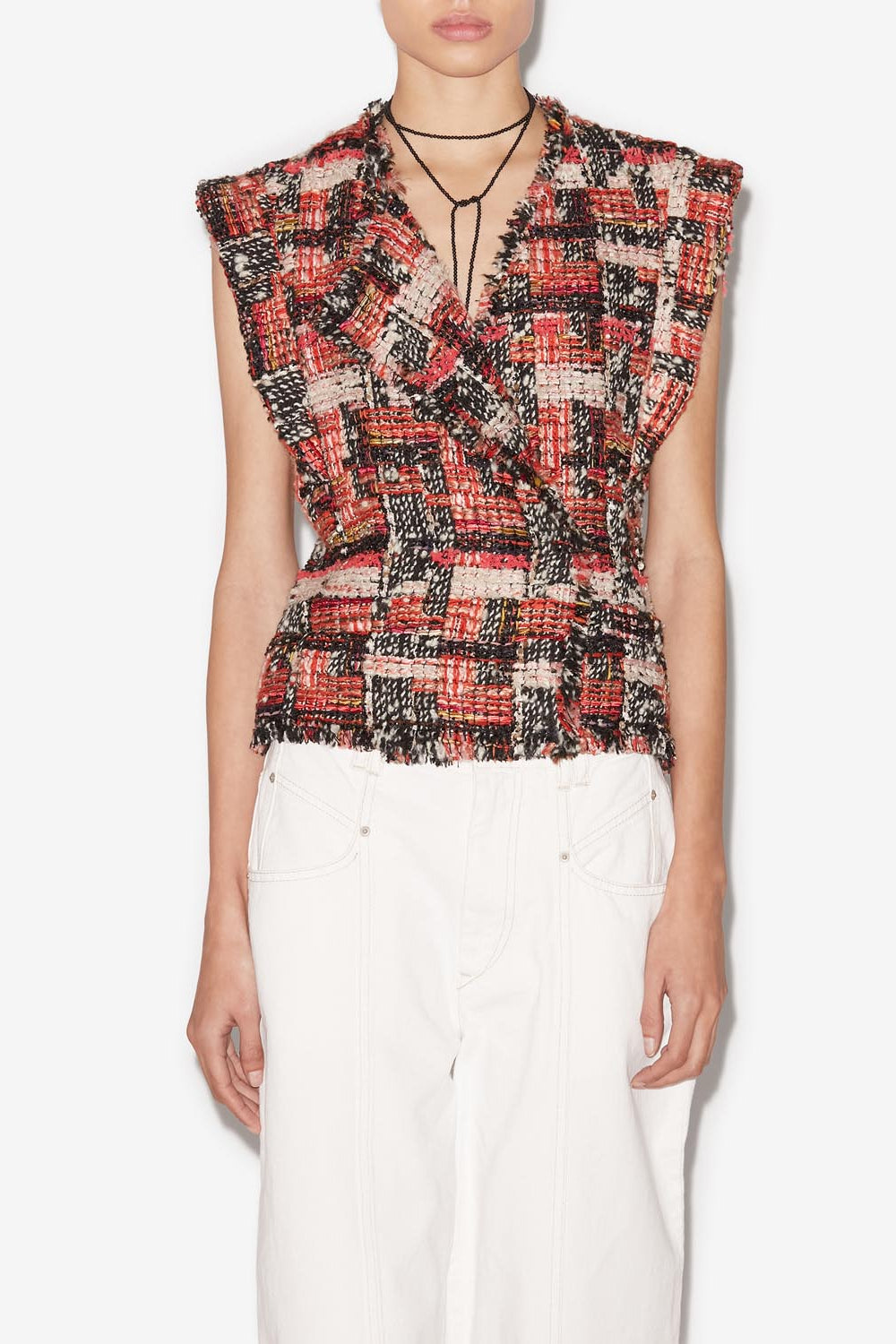 Chaleco tweed de lana djiroy - Shell pink-ecru - Woman - 4