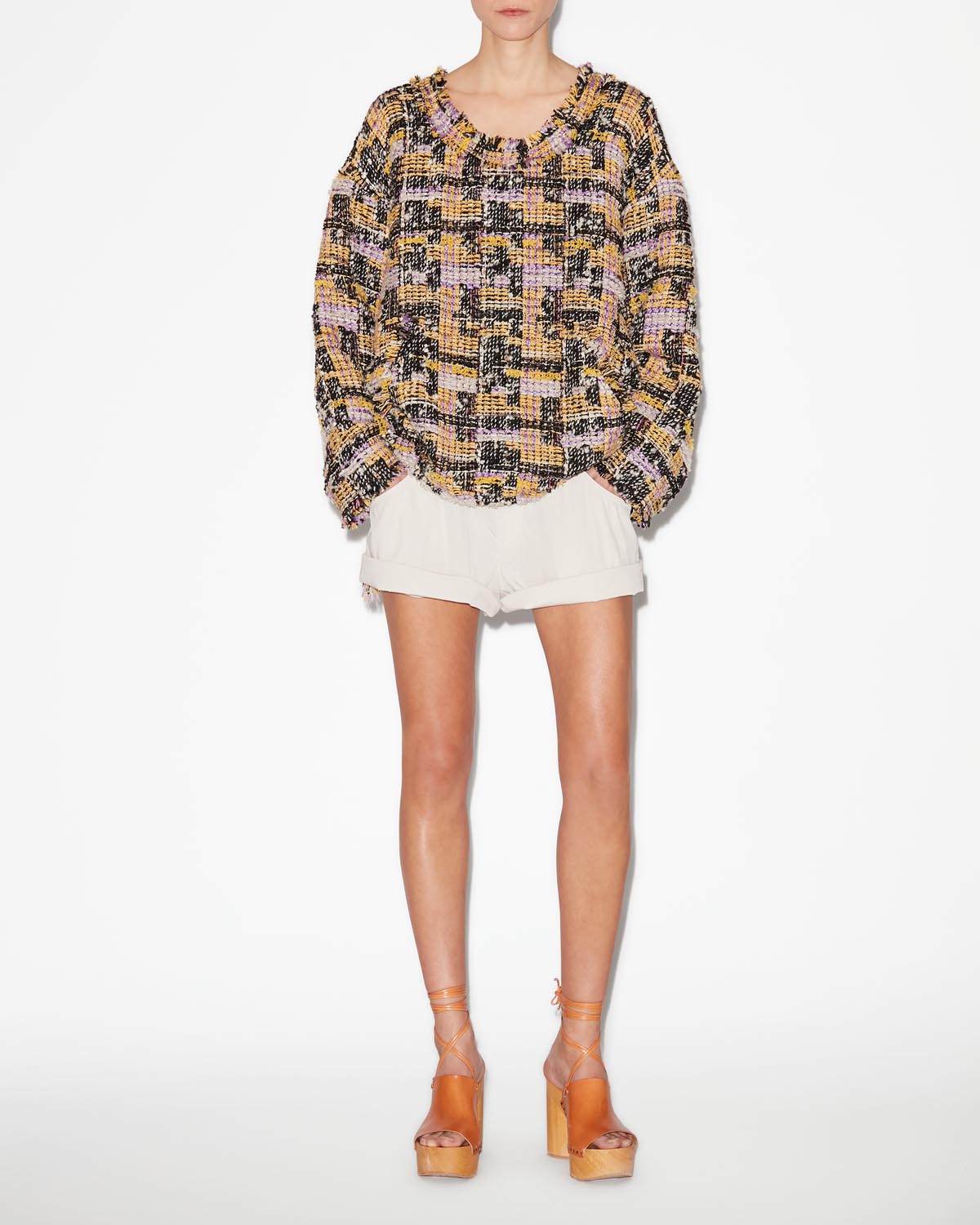 Dragana wool tweed top - Lilac-yellow - Woman - 1