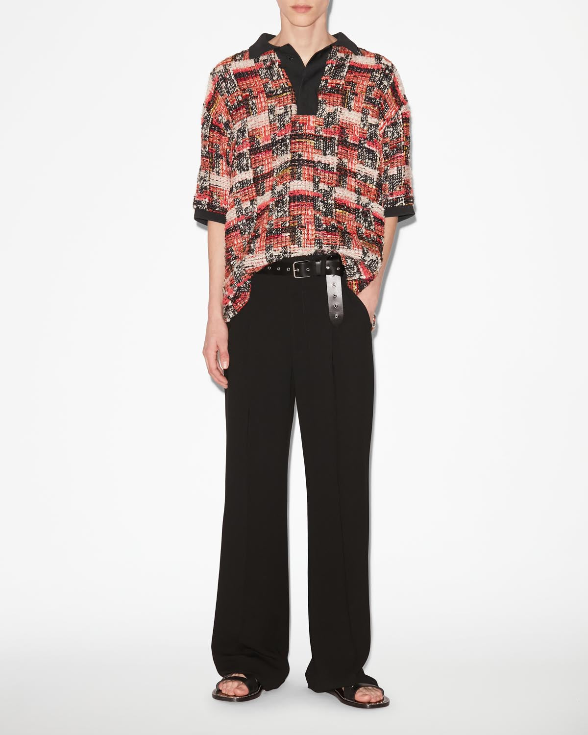 Dorian printed wool tweed top - Shell pink-ecru - Man - 1