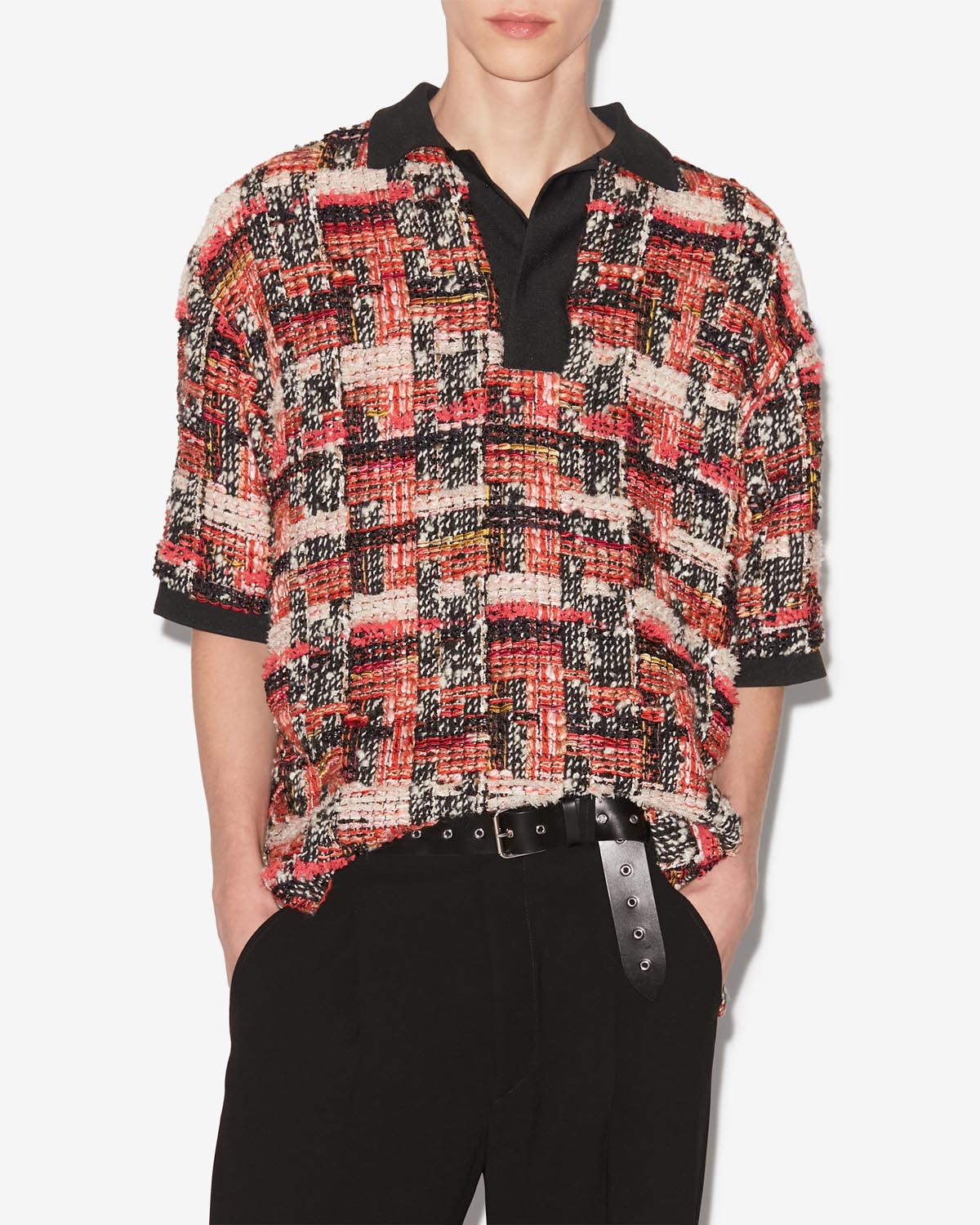 Dorian printed wool tweed top - Shell pink-ecru - Man - 3