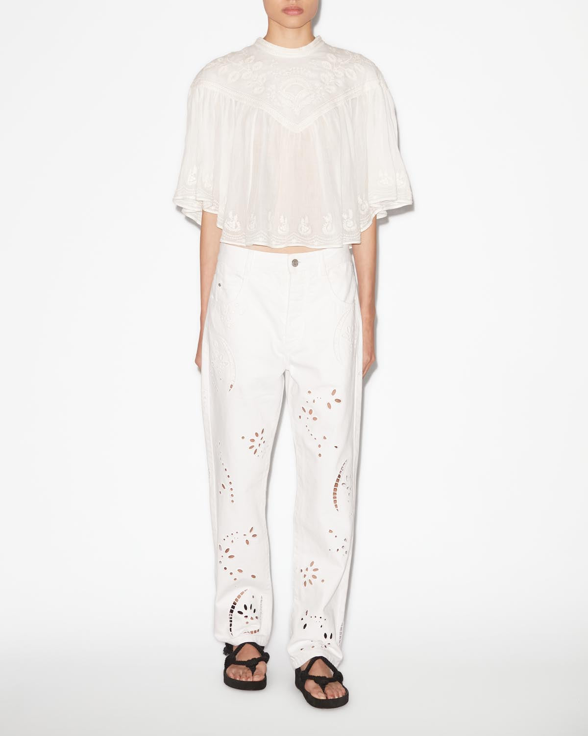 Elodia embroidered lace top - White - Woman - 1