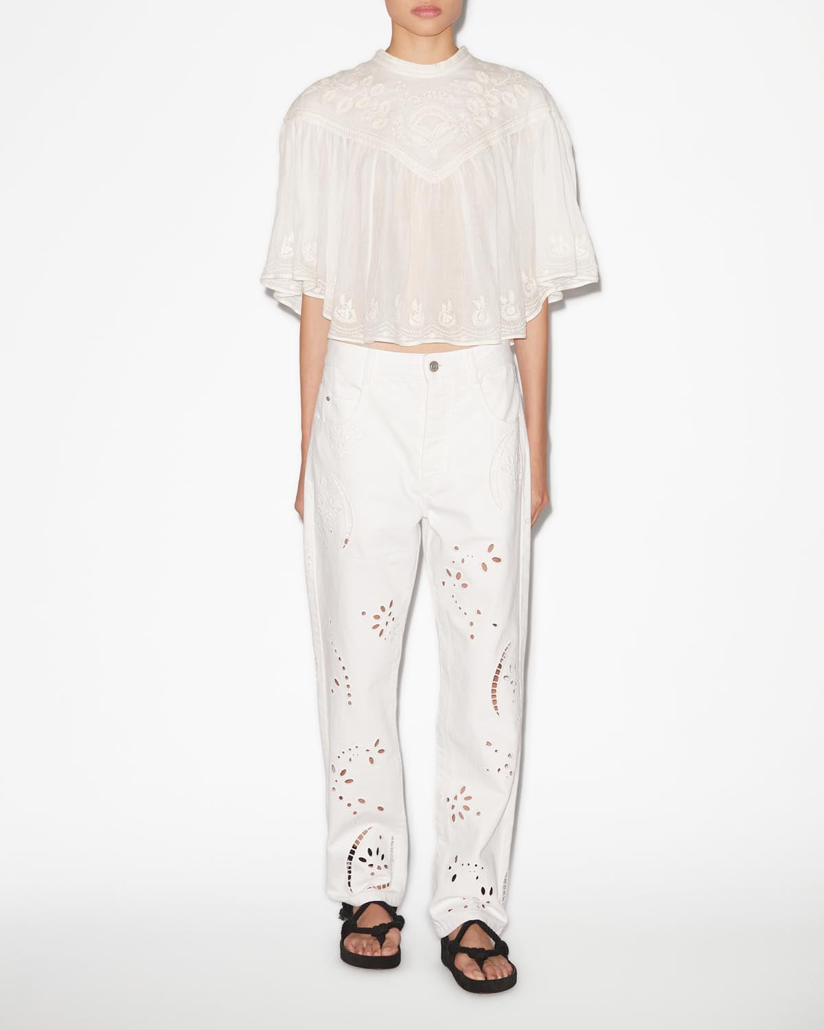 Pantaloni in denim traforato irina - Bianco - Woman - 1