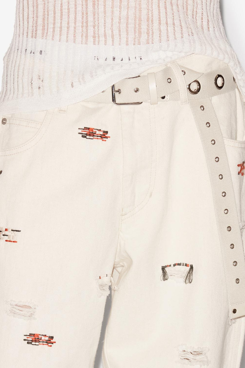 Pantalon en denim brodé juro - Écru - Man - 3