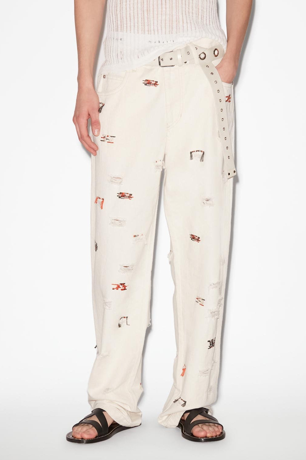 Pantalon en denim brodé juro - Écru - Man - 4