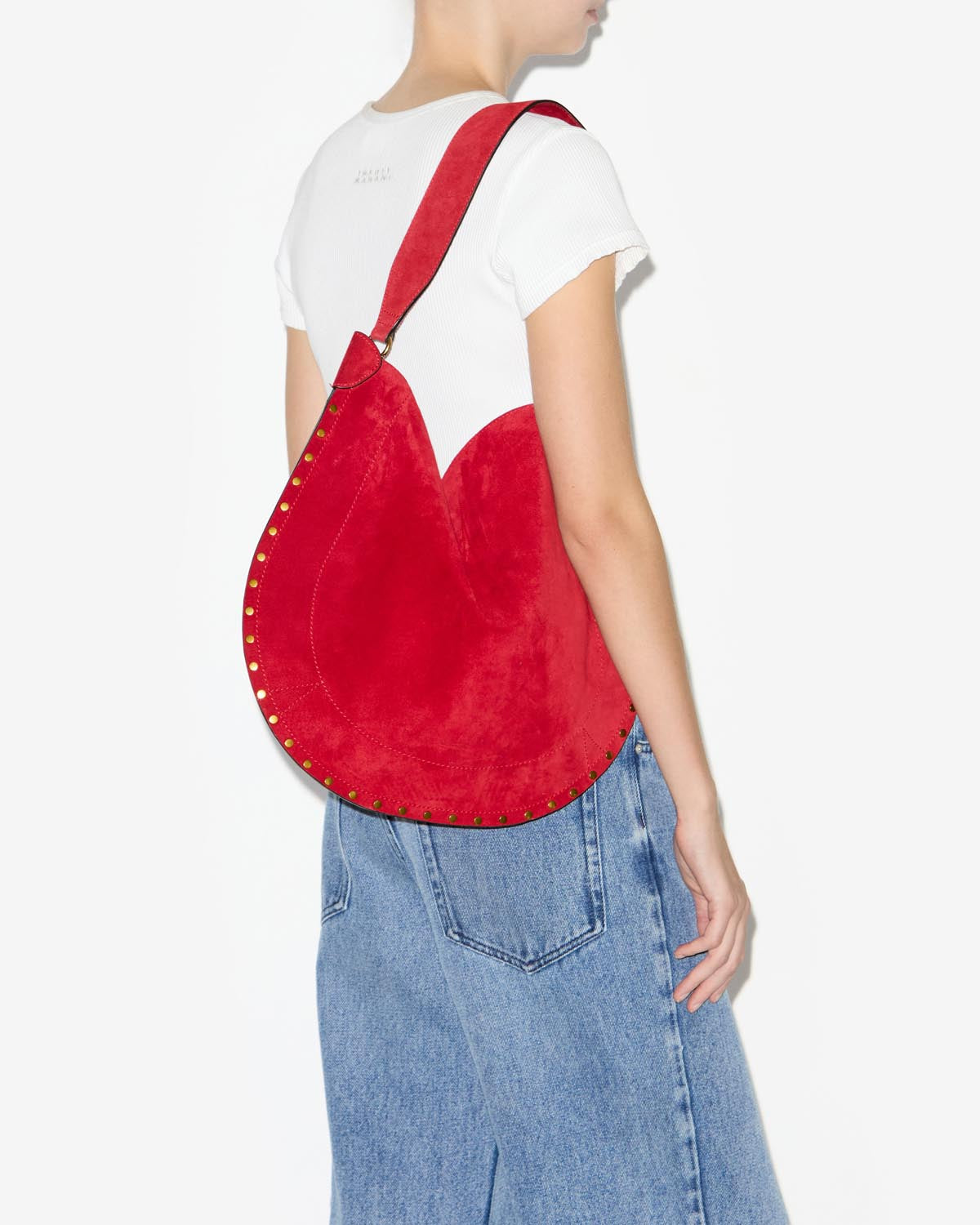 Oskan hobo soft suede calfskin leather bag - Scarlet red - Woman - 4
