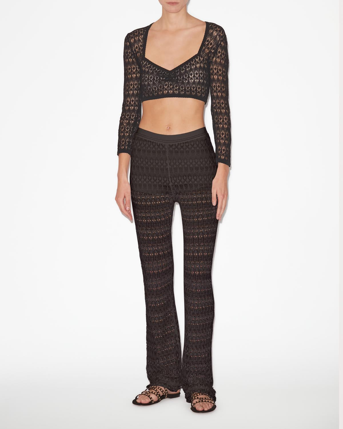 Paula short openwork knit sweater - Black - Woman - 1