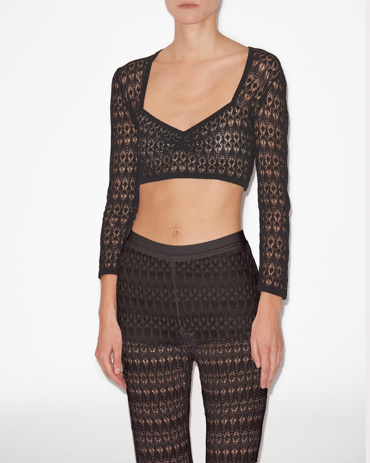 Paula short openwork knit sweater - Black - Woman - 3