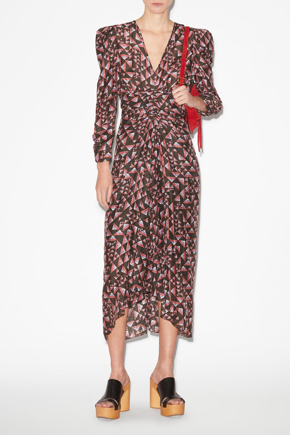 Abito midi in misto seta stampato albini - Black-multicolor - Woman - 2