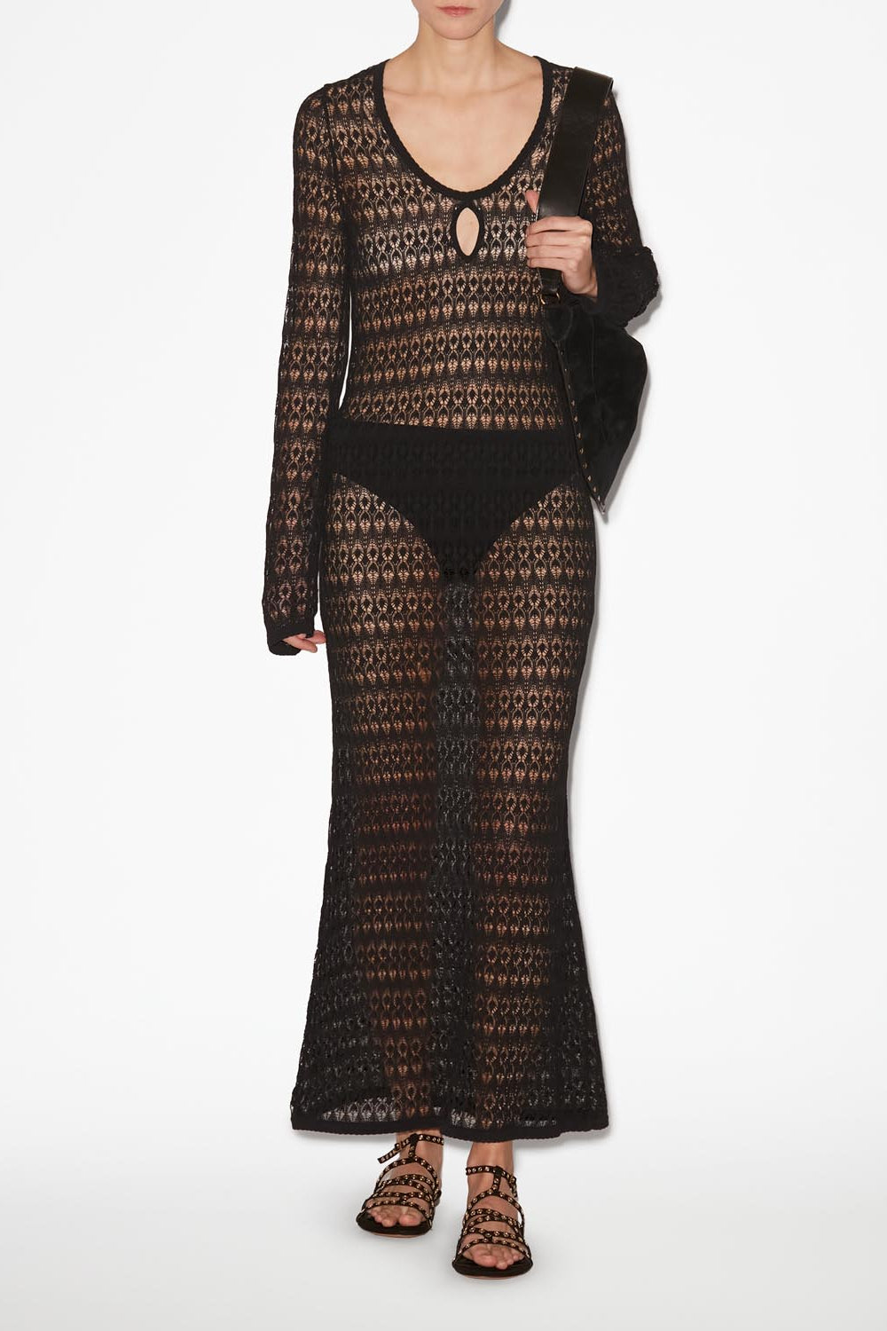 Vestido de punto calado poros - Negro - Woman - 2