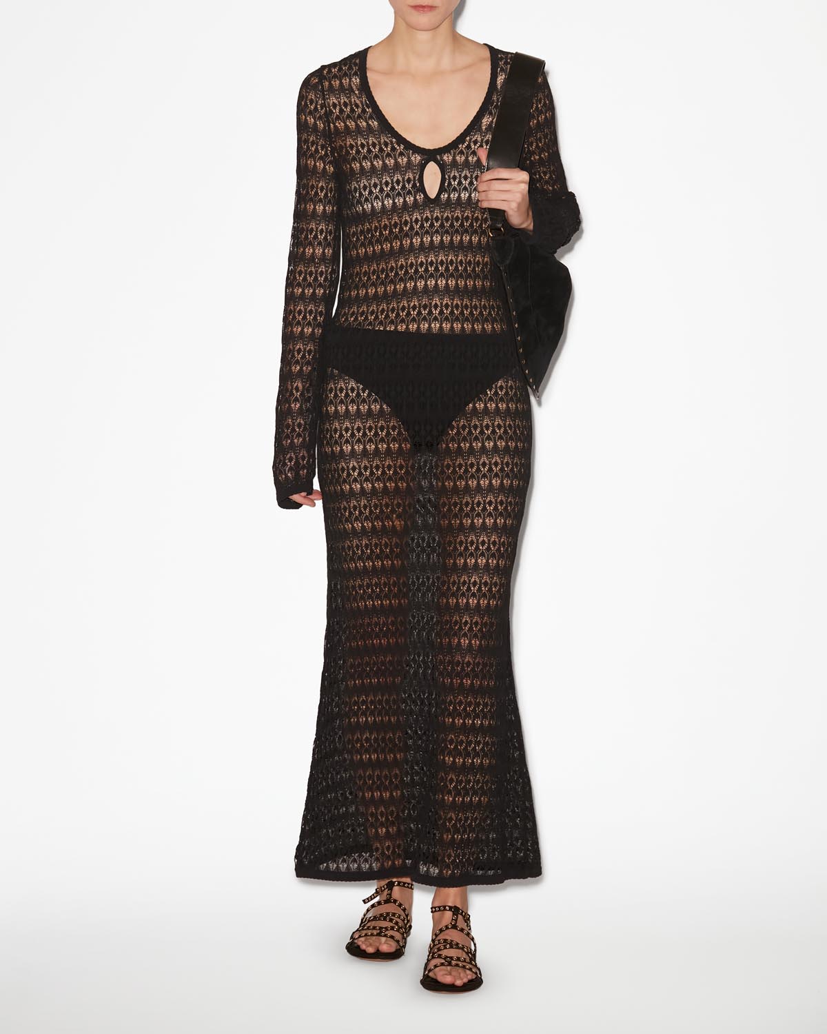 Poros openwork knit dress - Black - Woman - 1