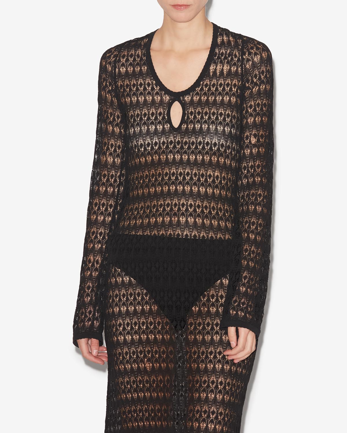 Poros openwork knit dress - Black - Woman - 3