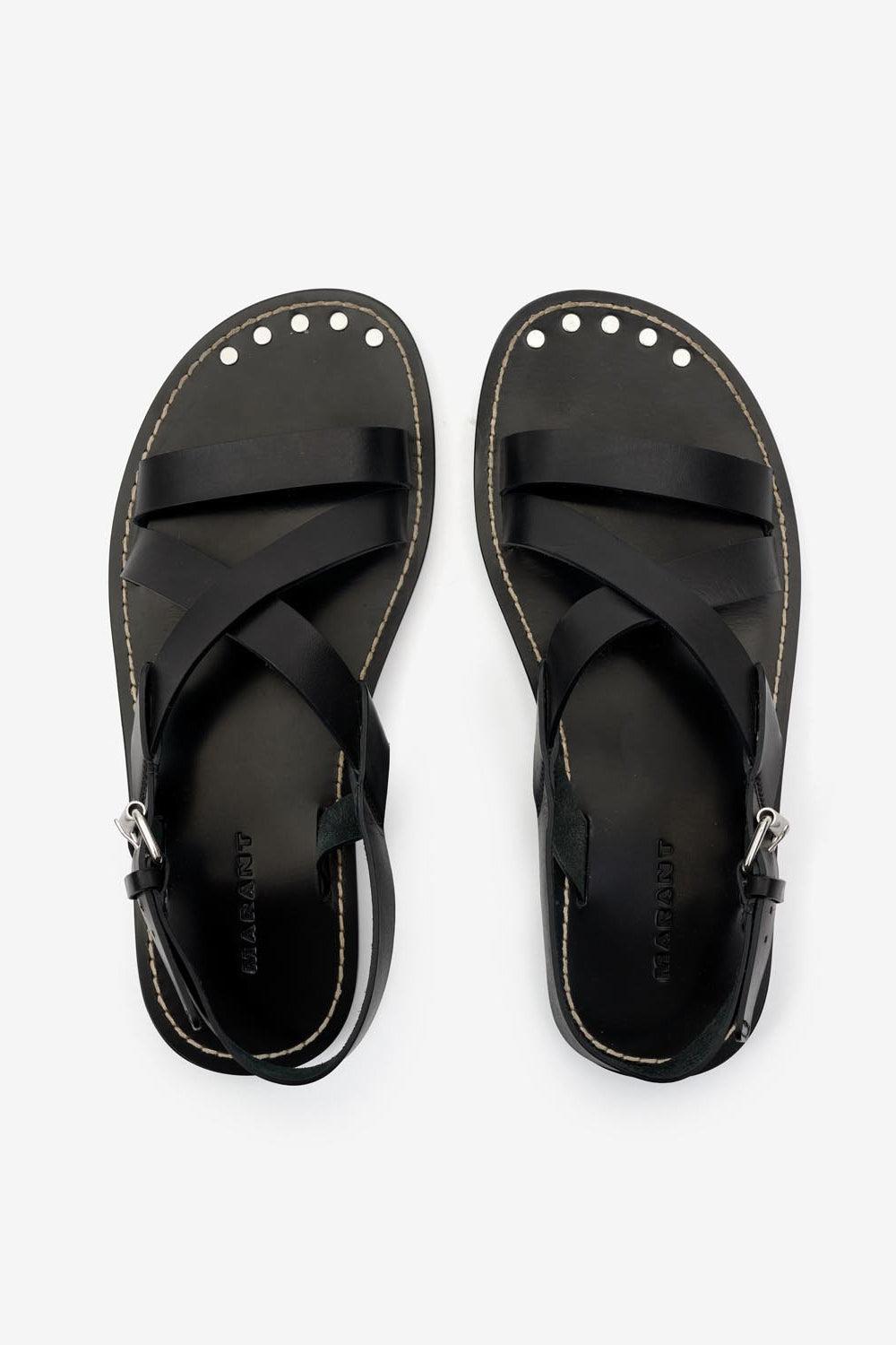 Sandalia plana de piel jiwon - Negro - Man - 4