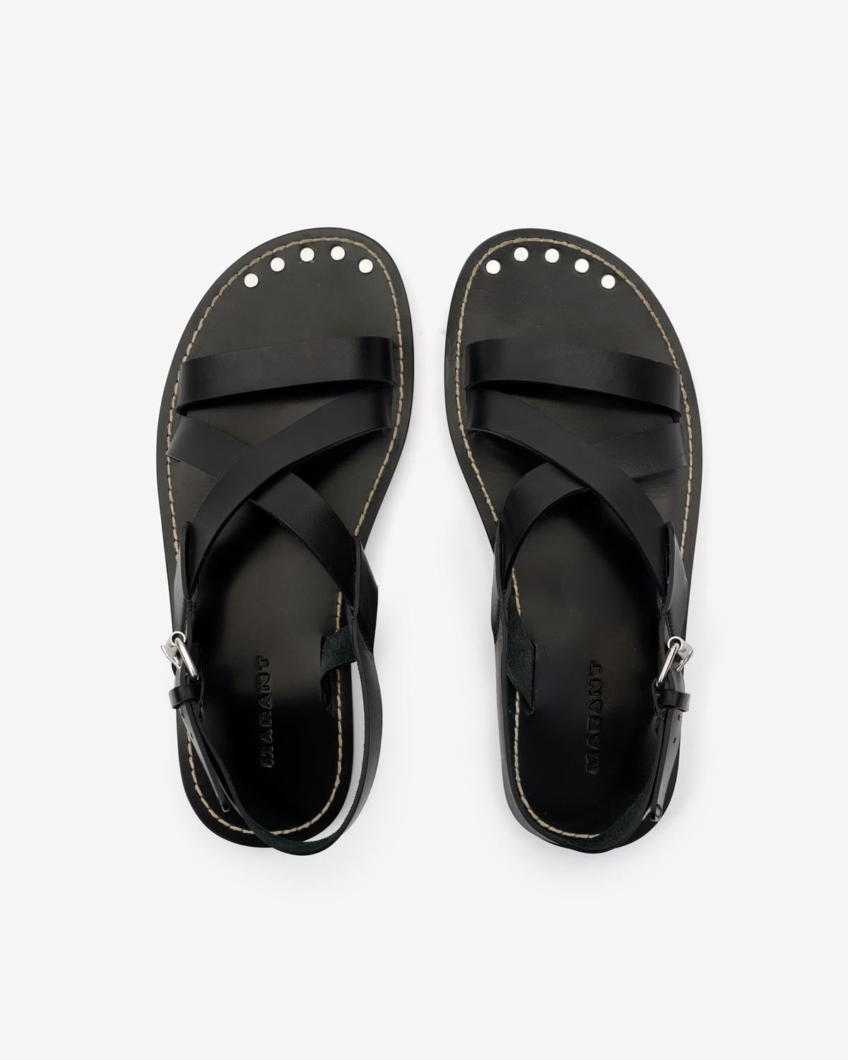 Sandales plates en cuir jiwon - Noir - Man - 4