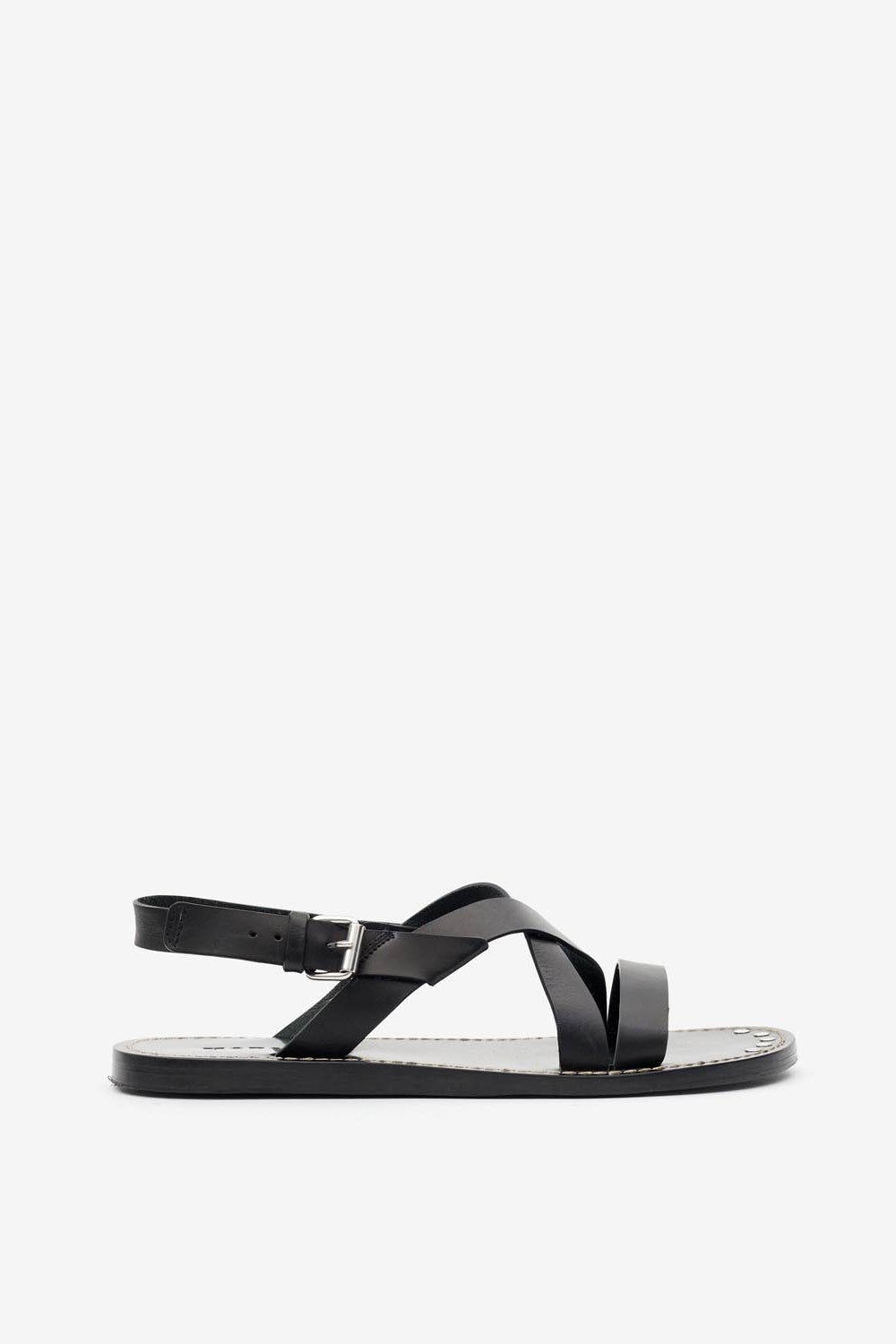 Sandalia plana de piel jiwon - Negro - Man - 1