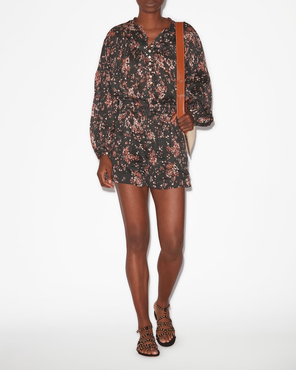 Ceyane flowing printed cotton shorts - Black - Woman - 1