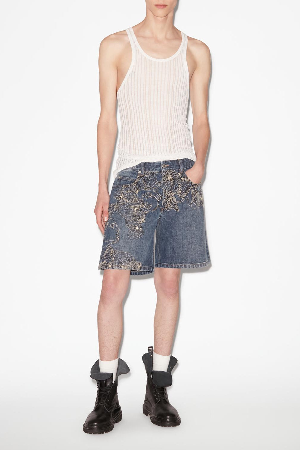 Short brodé en denim jerryl - Bleu - Man - 3