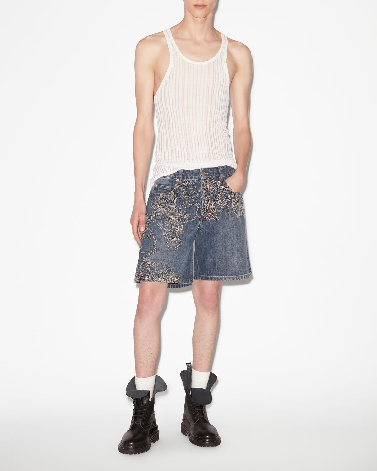 Jerryl 데님 소재의 자수 쇼츠 - 파란색 - Man - 1