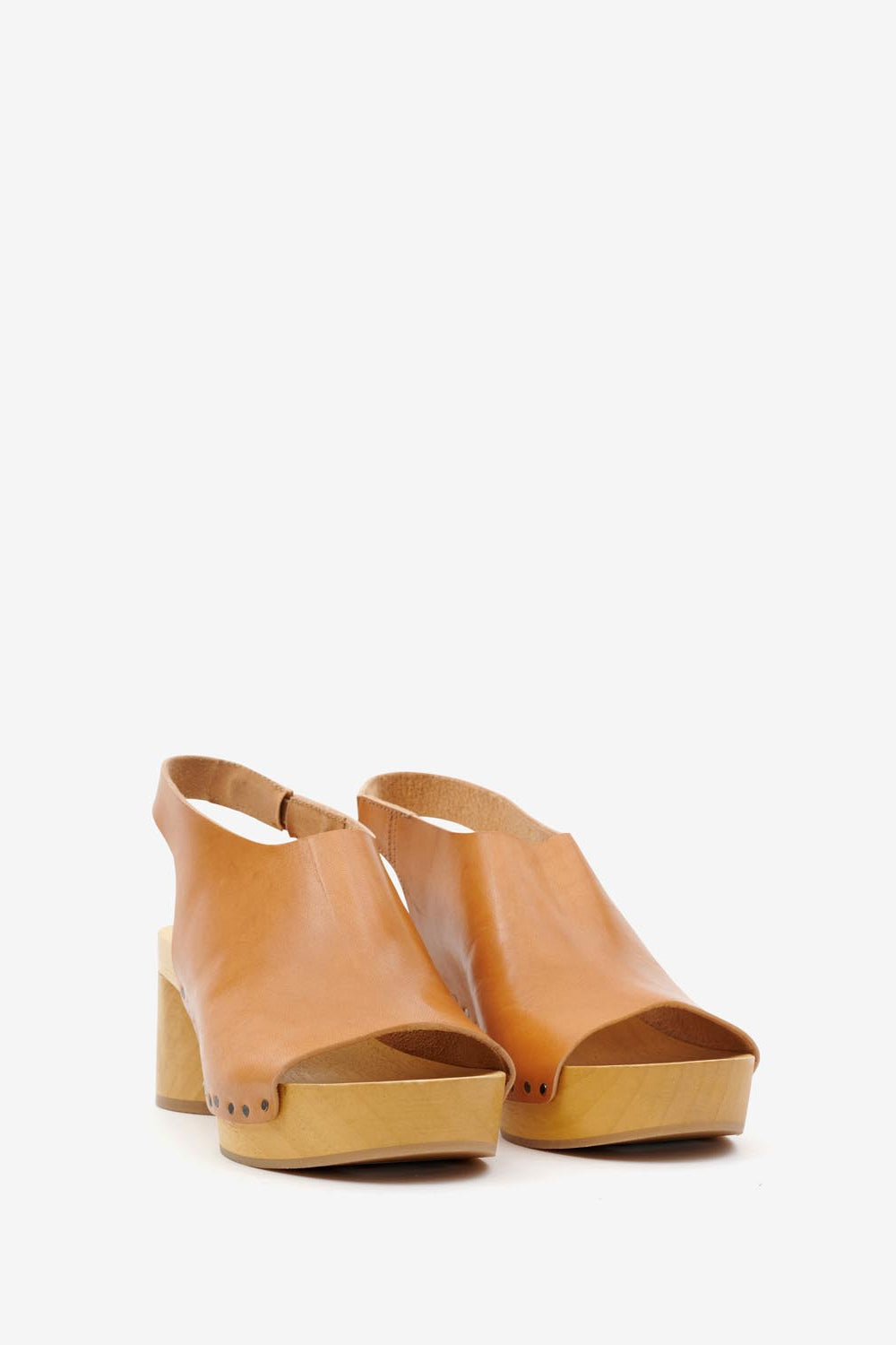 Zoccoli con tacco in pelle okya - Naturale - Woman - 3