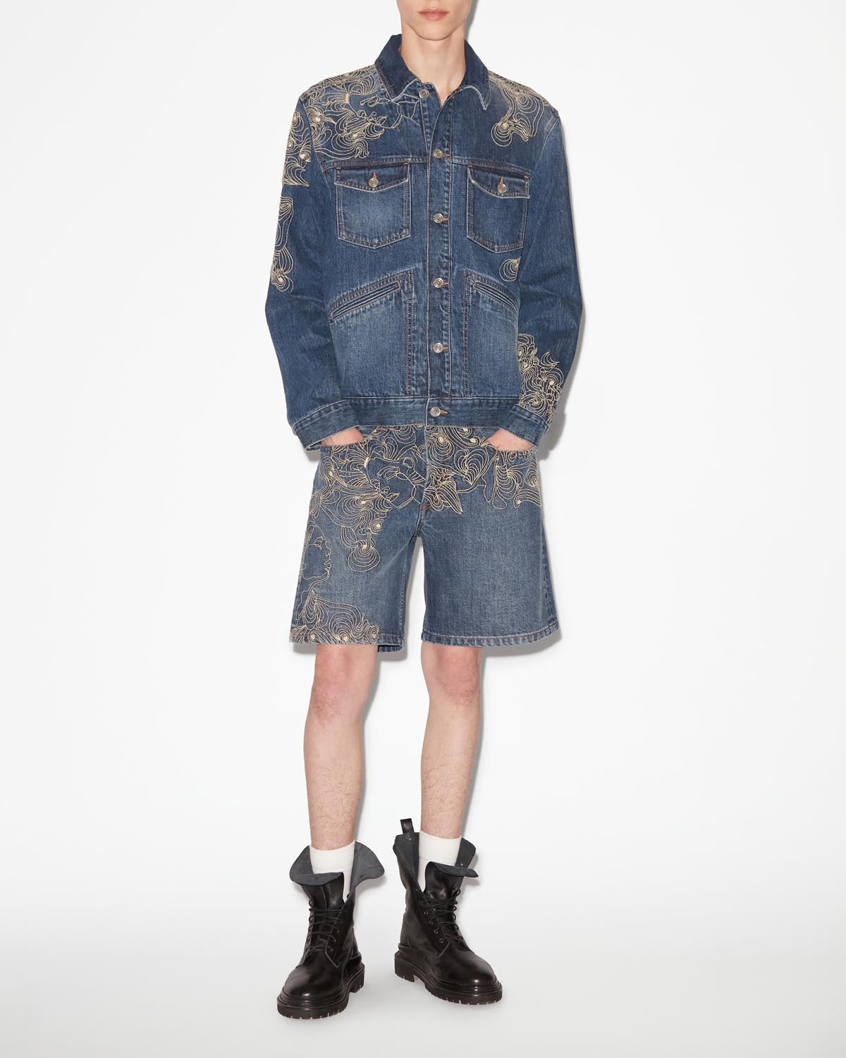 Veste en denim brodé jango - Bleu - Man - 1