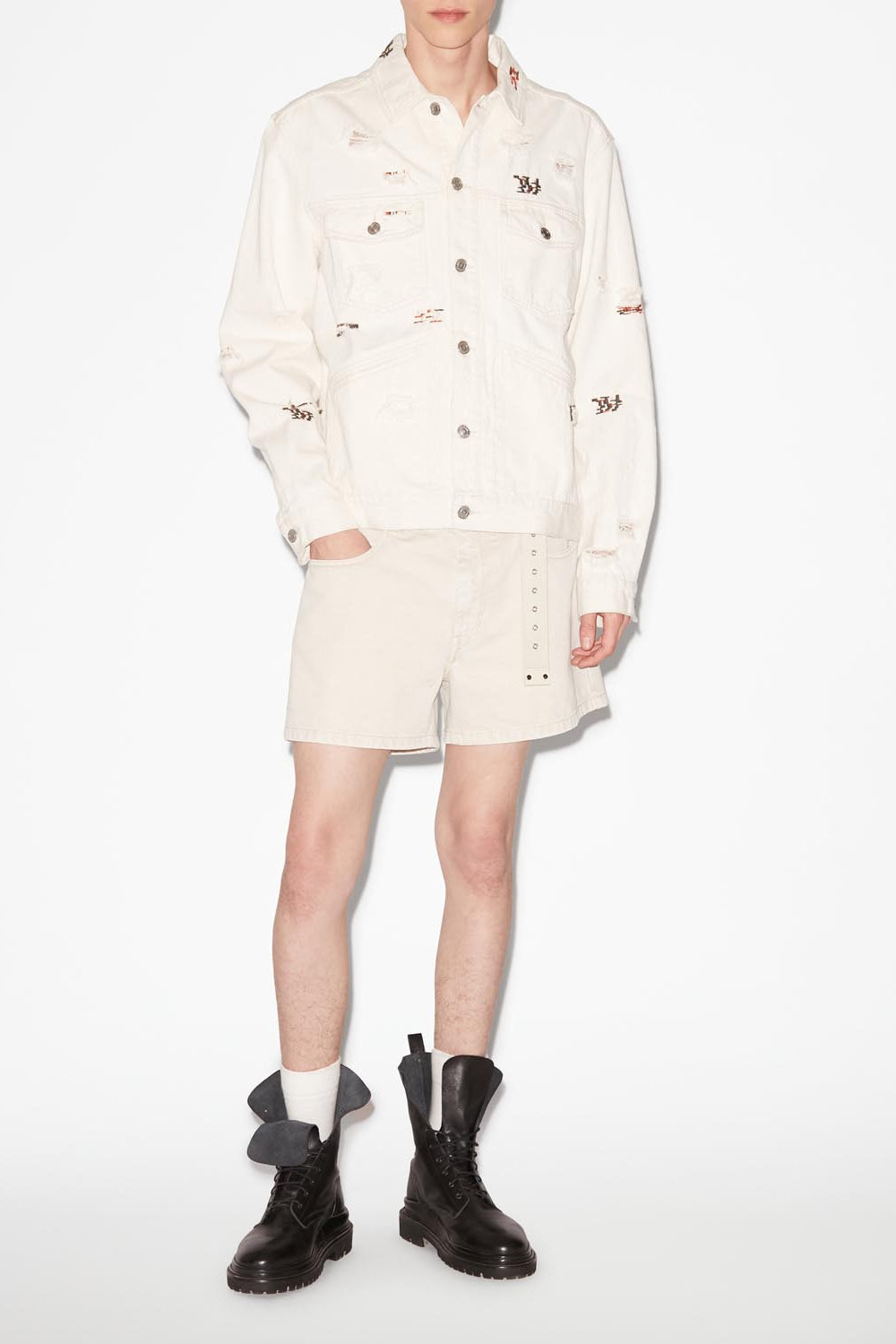 Veste en denim brodé jango - Écru - Man - 2