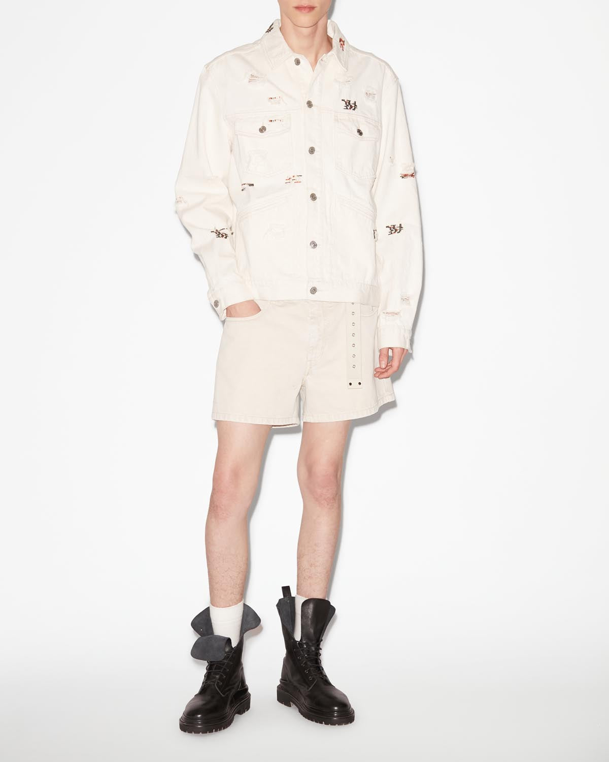 Bestickte jacke jango aus denim - Naturfarben - Man - 1