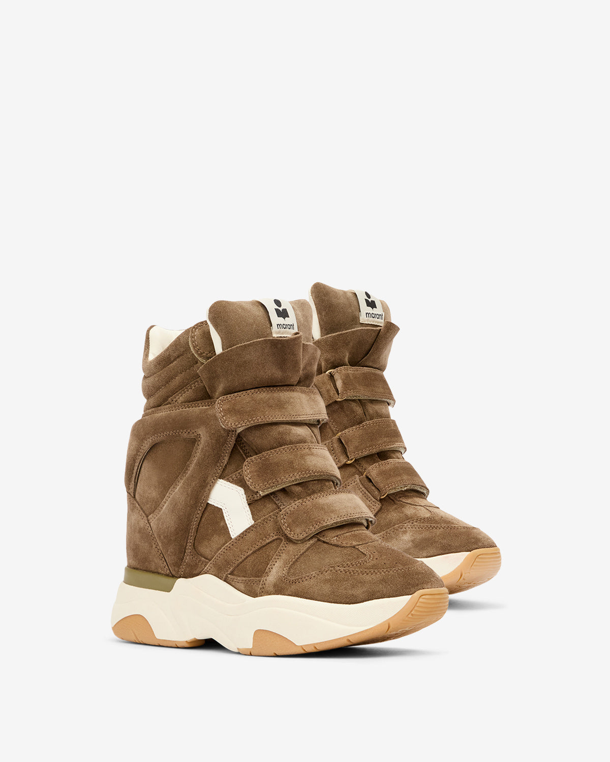 Zapatillas altas con cuña balskee de ante - Khaki-ecru - Woman - 3