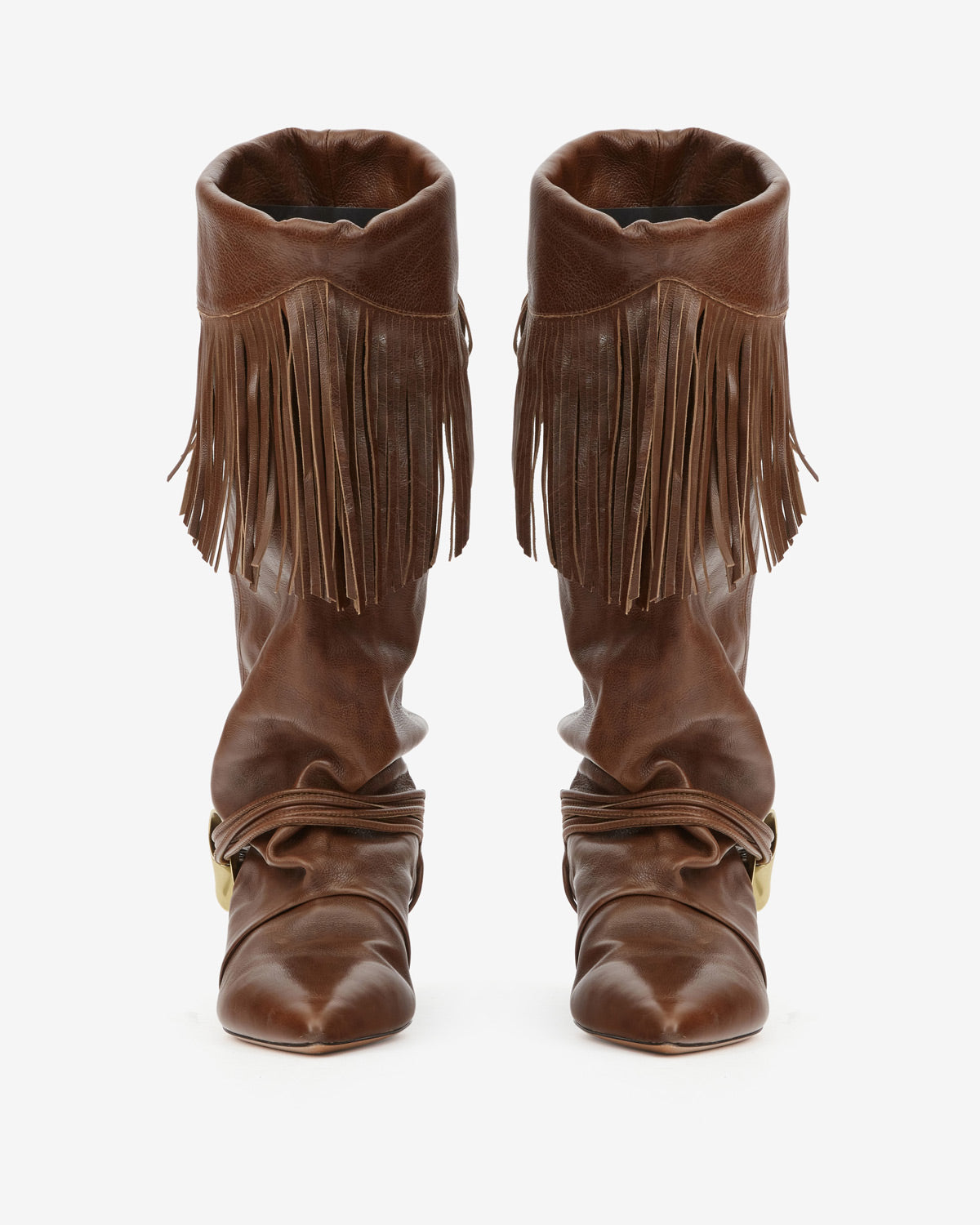 Ash Brown outlet Leather Ankle Boots Buckle Tassel