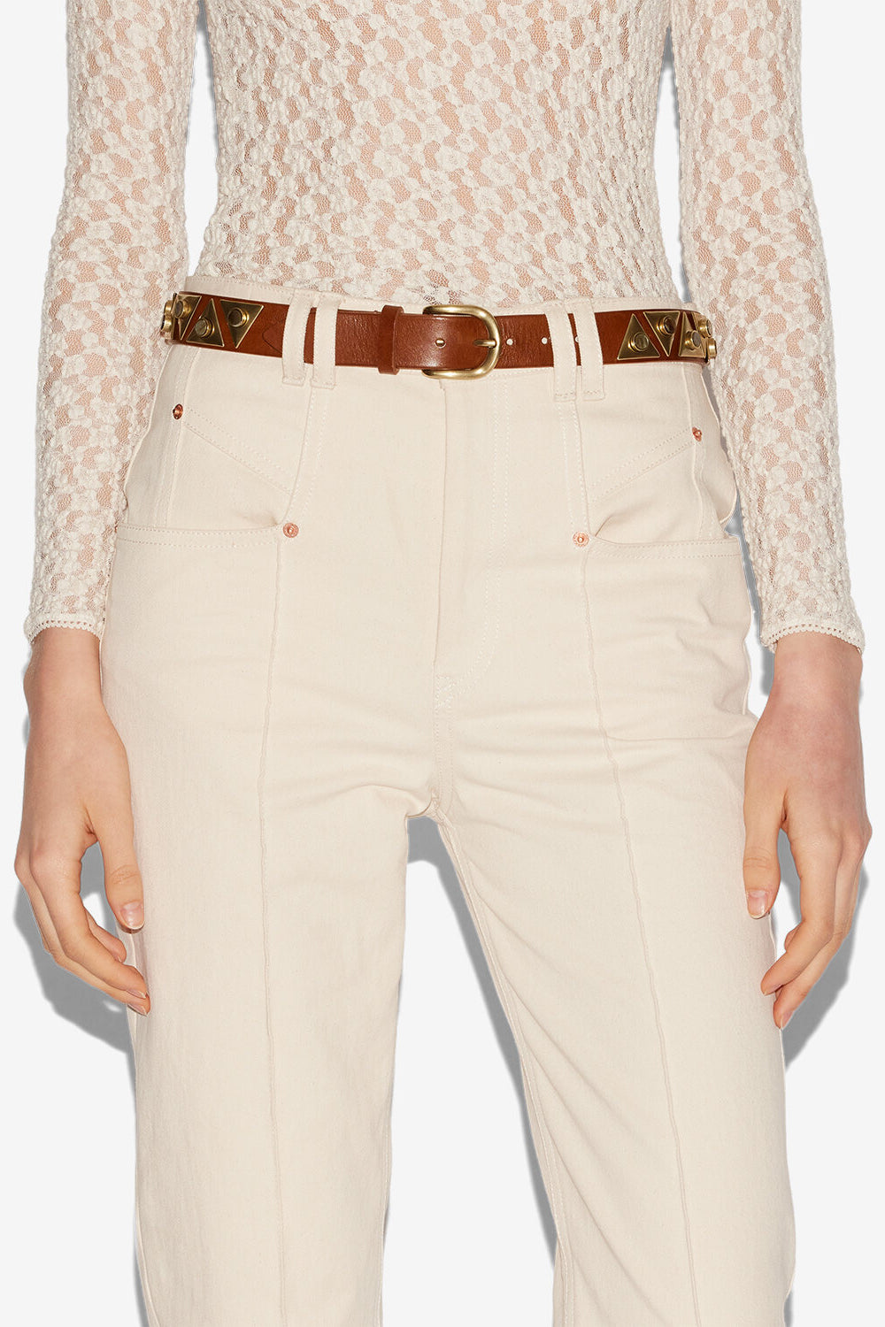 Cinturón veliana de cuero suave con adornos - Caqui - Woman - 4