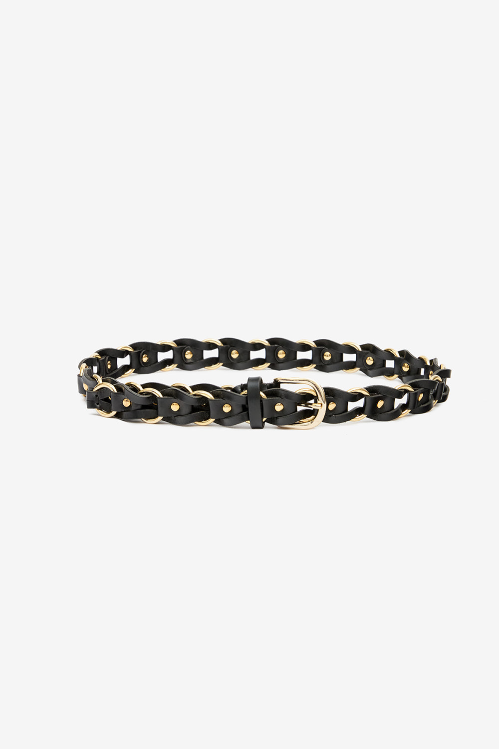 Bali interwoven leather and metal belt - Black and gold - Woman - 1