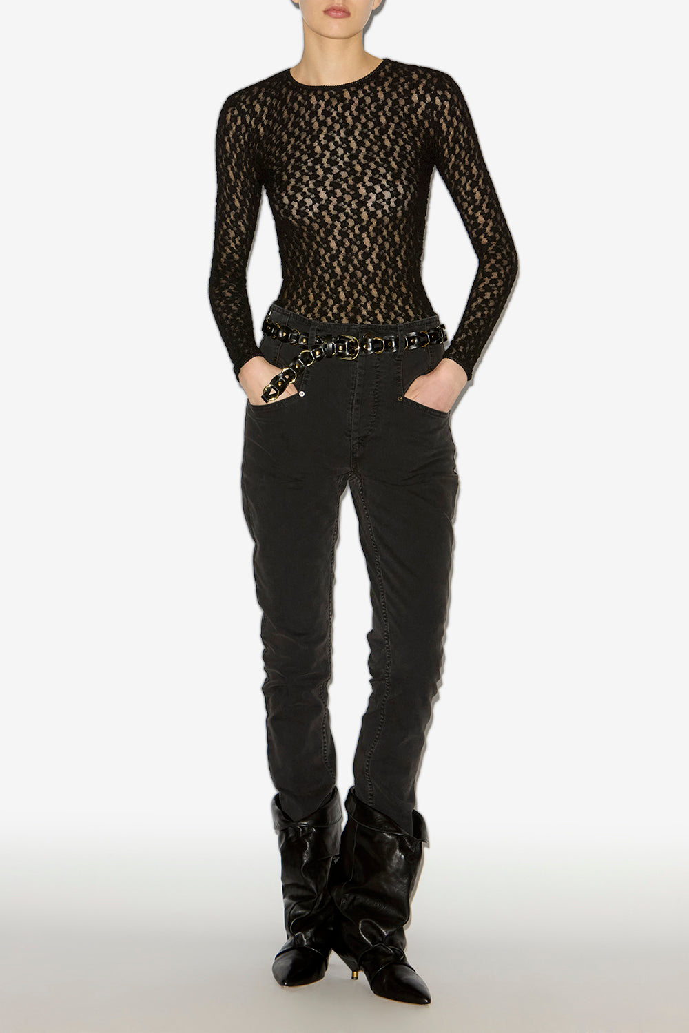 Bali interwoven leather and metal belt - Black and gold - Woman - 5