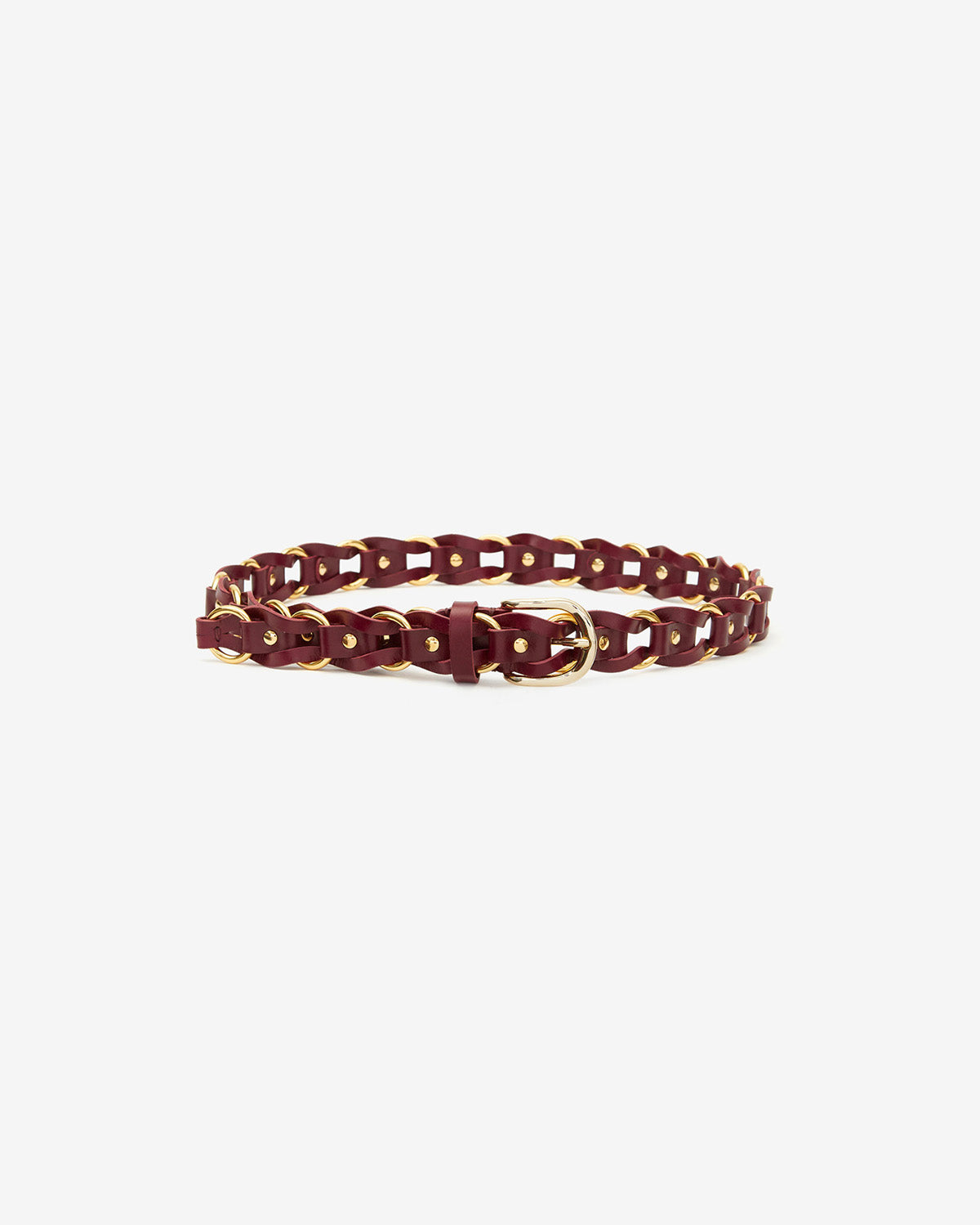 Bali interwoven leather and metal belt - Burgundy-gold - Woman - 1