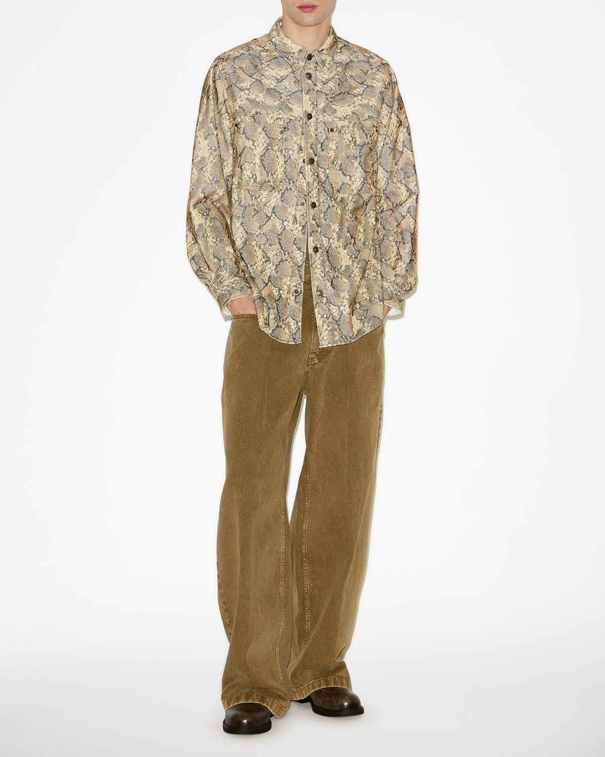 Chemise victor en velours côtelé imprimé  - Sable - Man - 1