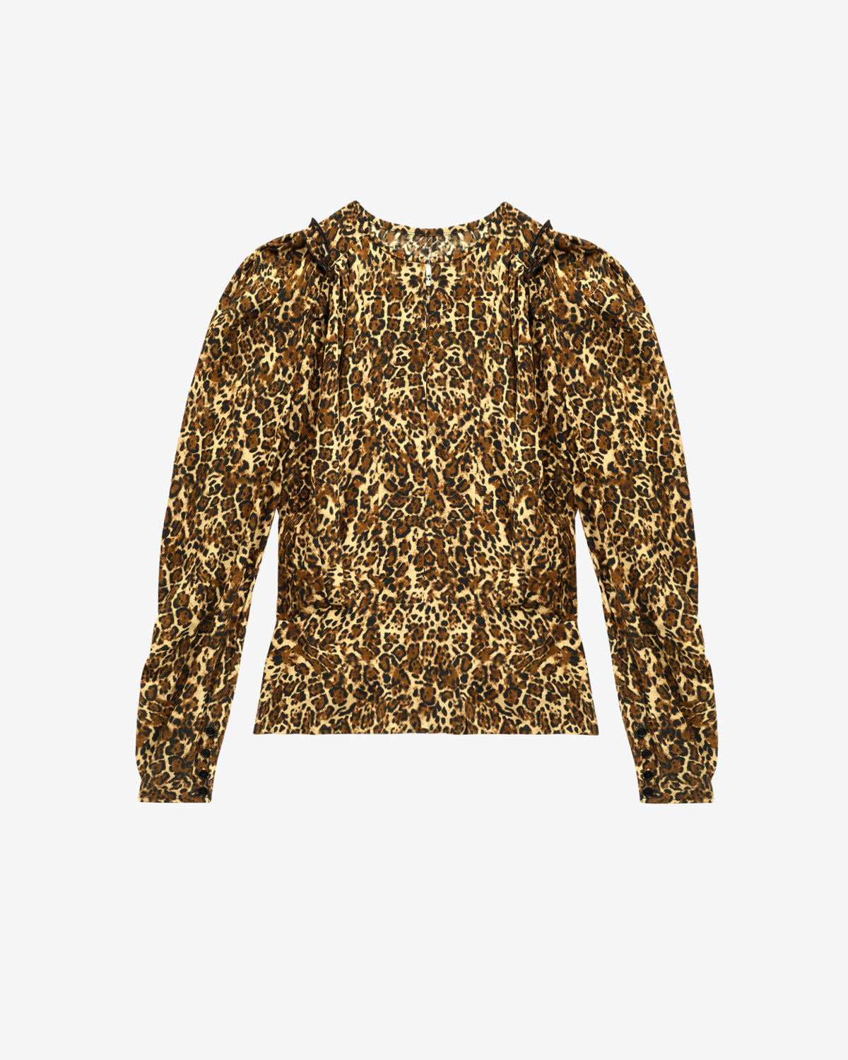 Blusa zarga de seda estampada con pliegues - Leopard - Woman - 5