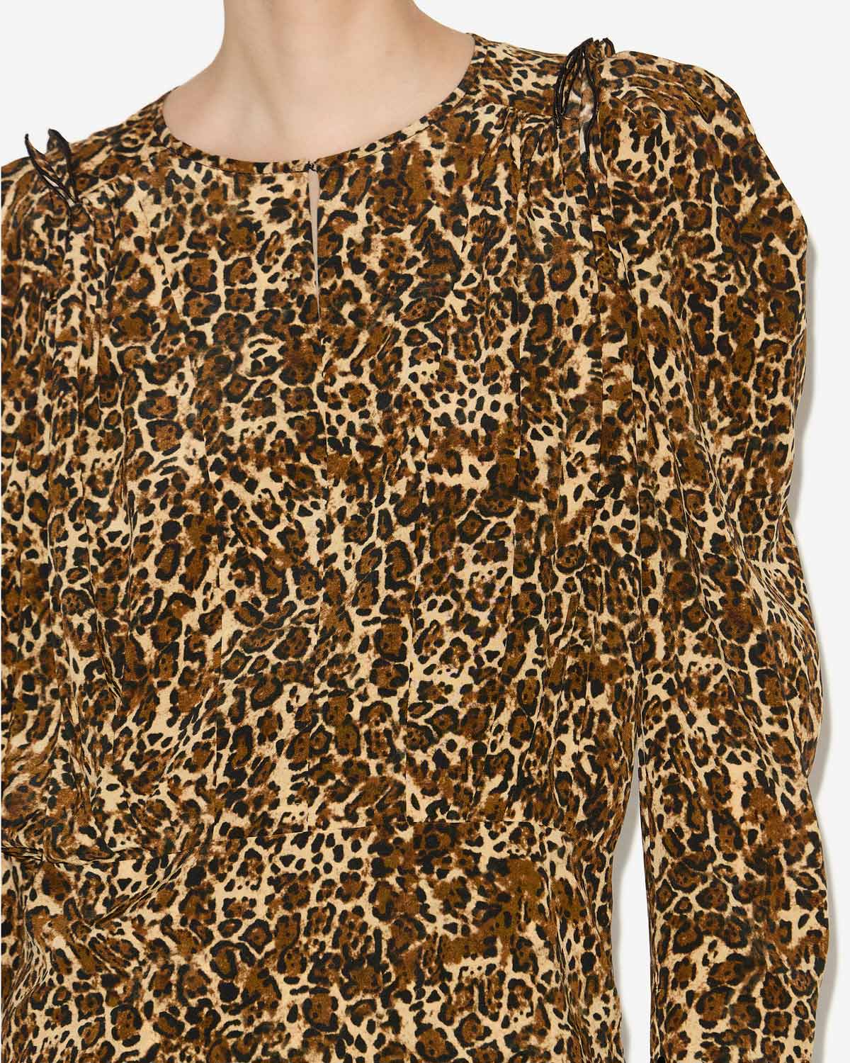 Blusa zarga de seda estampada con pliegues - Leopard - Woman - 2