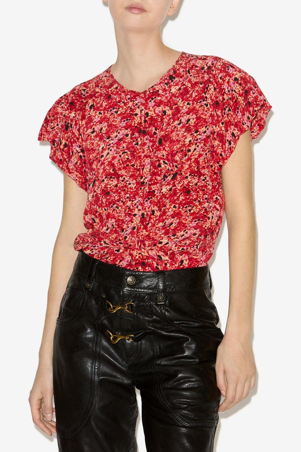 Top tullya de seda estampada - Rojo - Woman - 4
