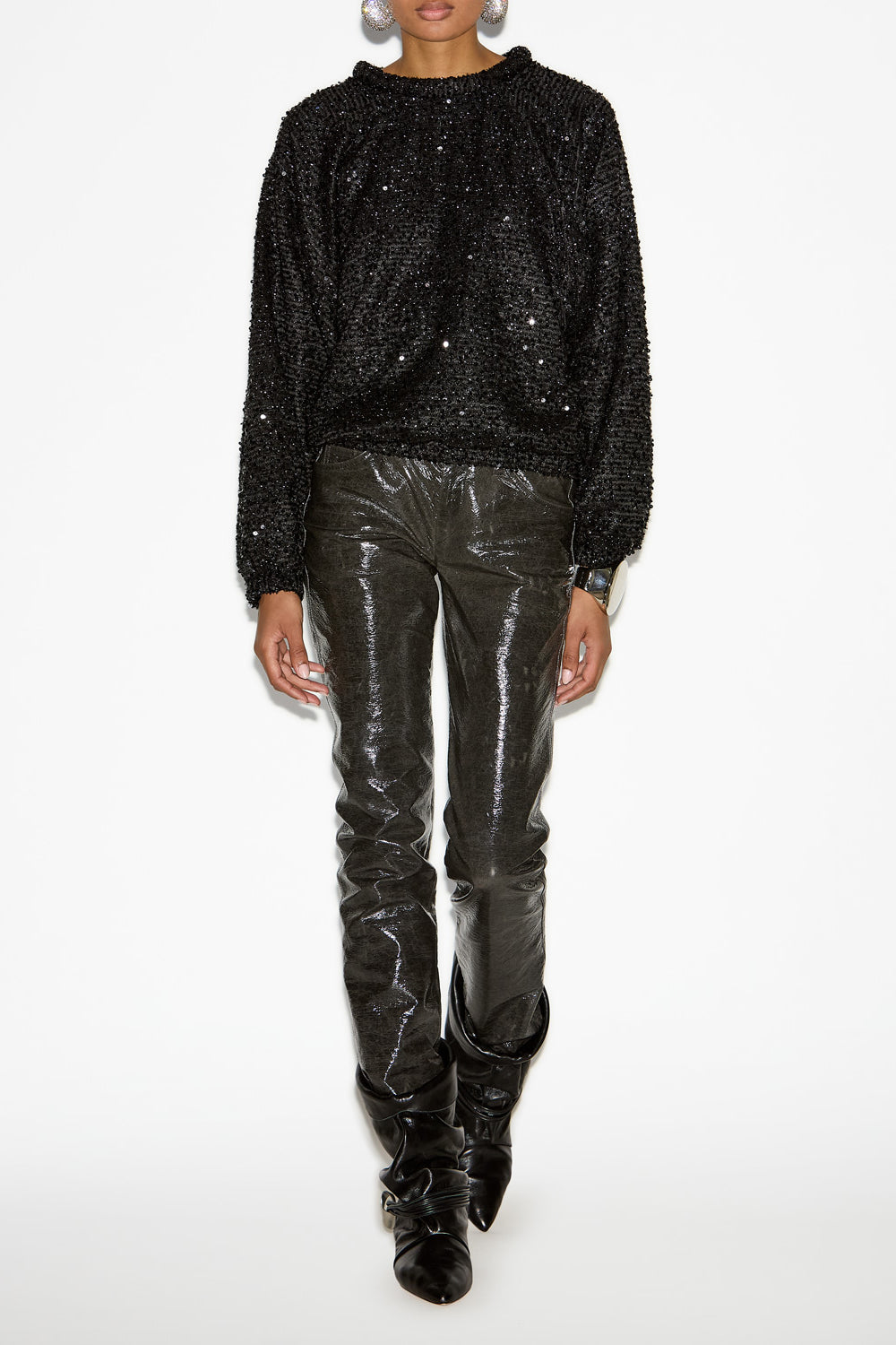 다비아(dabia) 스팽글 장식의 루즈한 탑 - 검은색 - Woman - 2