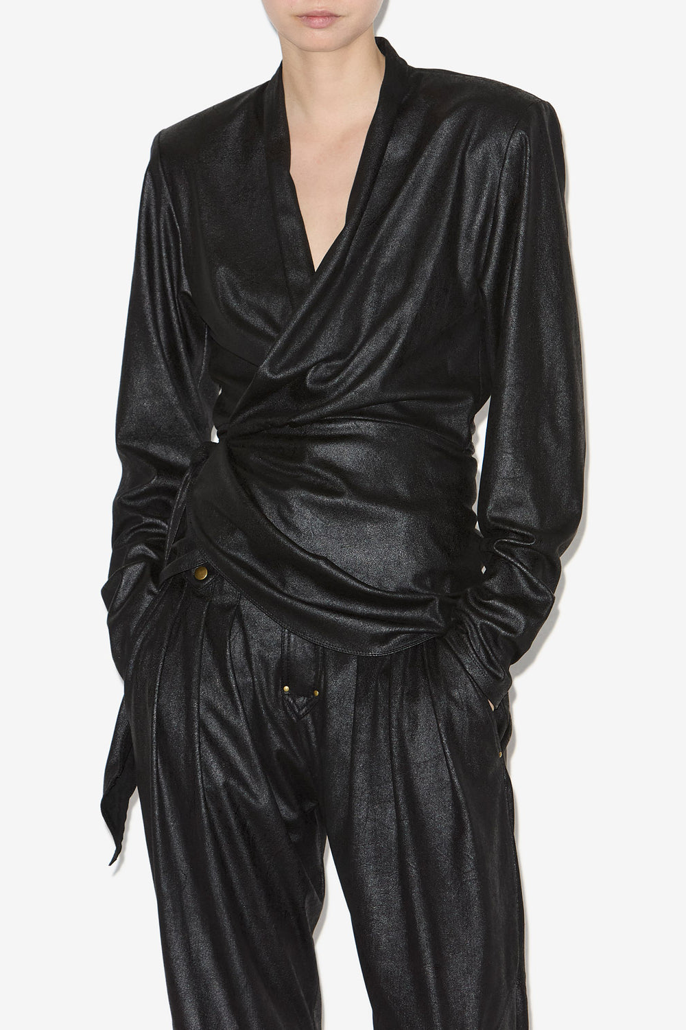 시네이(cinaye) 인조 스웨이드 랩오버 - 검은색 - Woman - 4