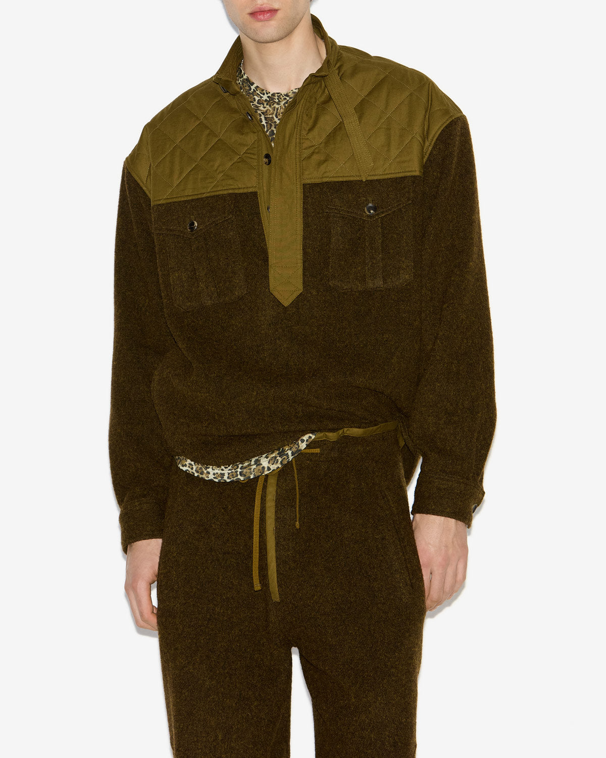 스티븐(staven) 이중 소재 긴소매 스웨터 - Dark khaki - Man - 3