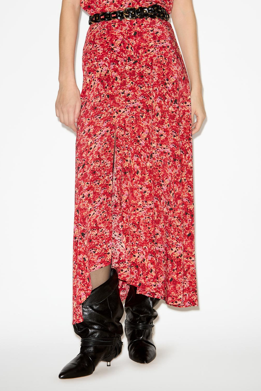 Gonna sakura lunga in seta stampata - Rosso - Woman - 4