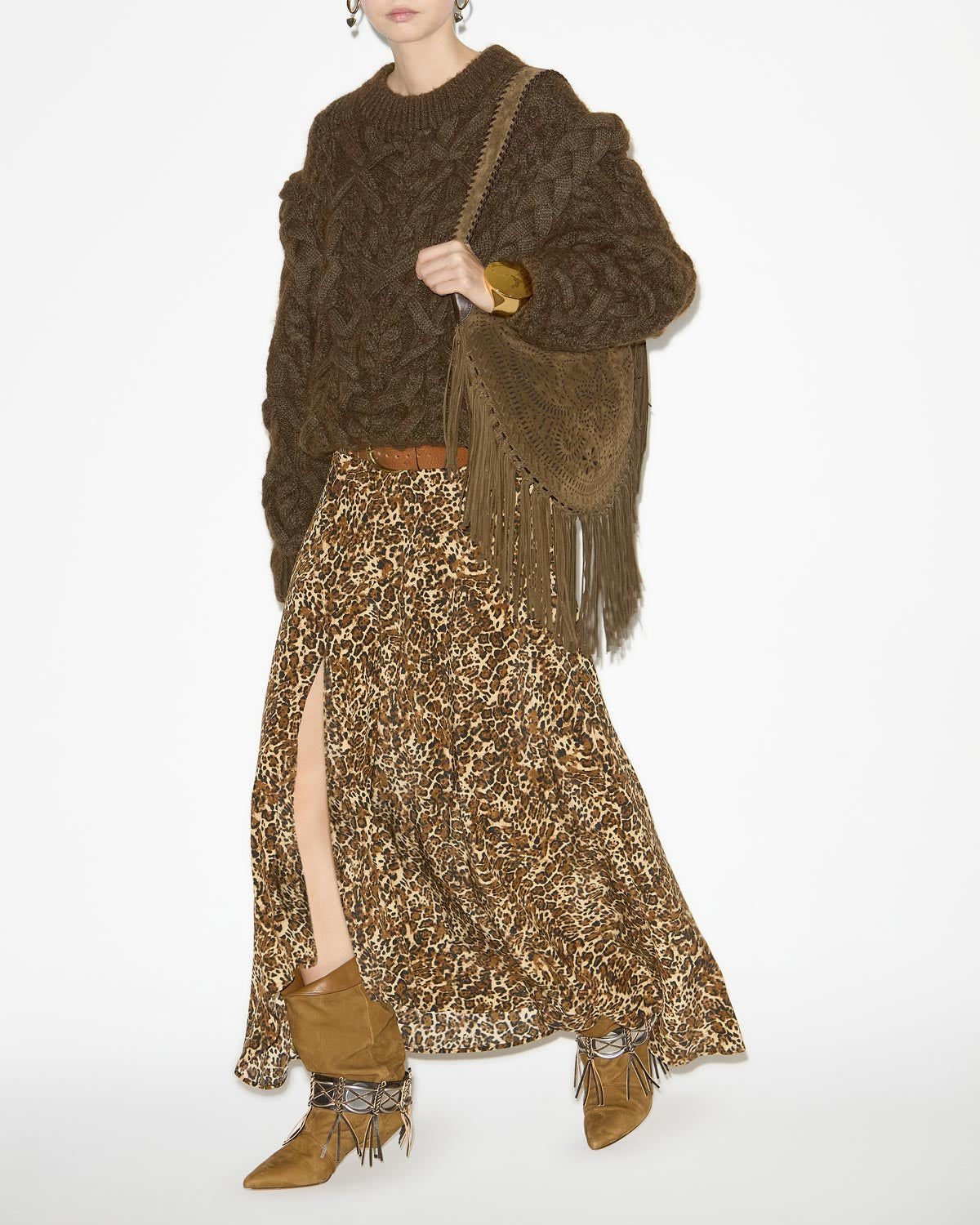 Gonna sakura lunga in seta stampata - Leopard - Woman - 1