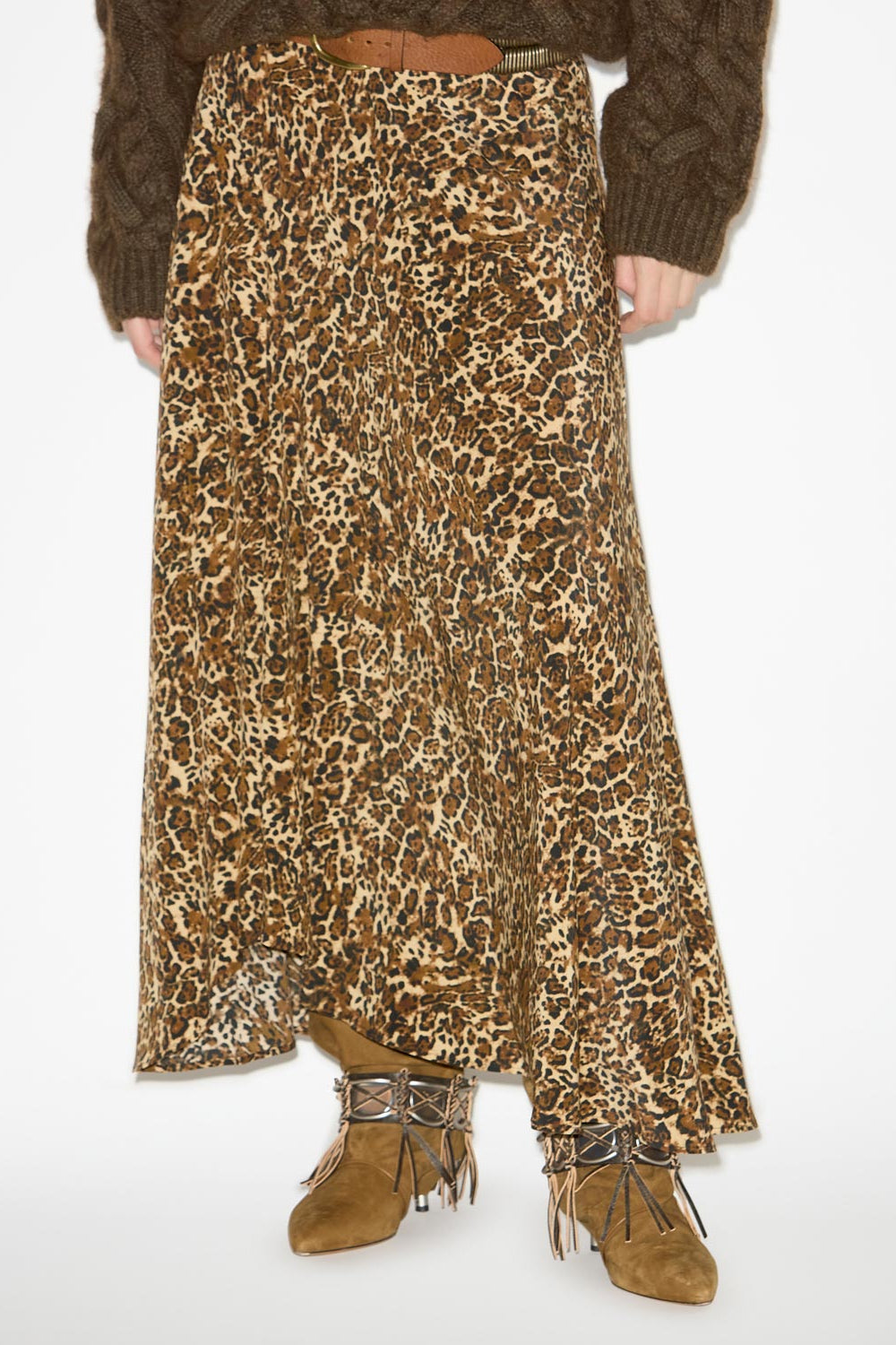 Gonna sakura lunga in seta stampata - Leopard - Woman - 4