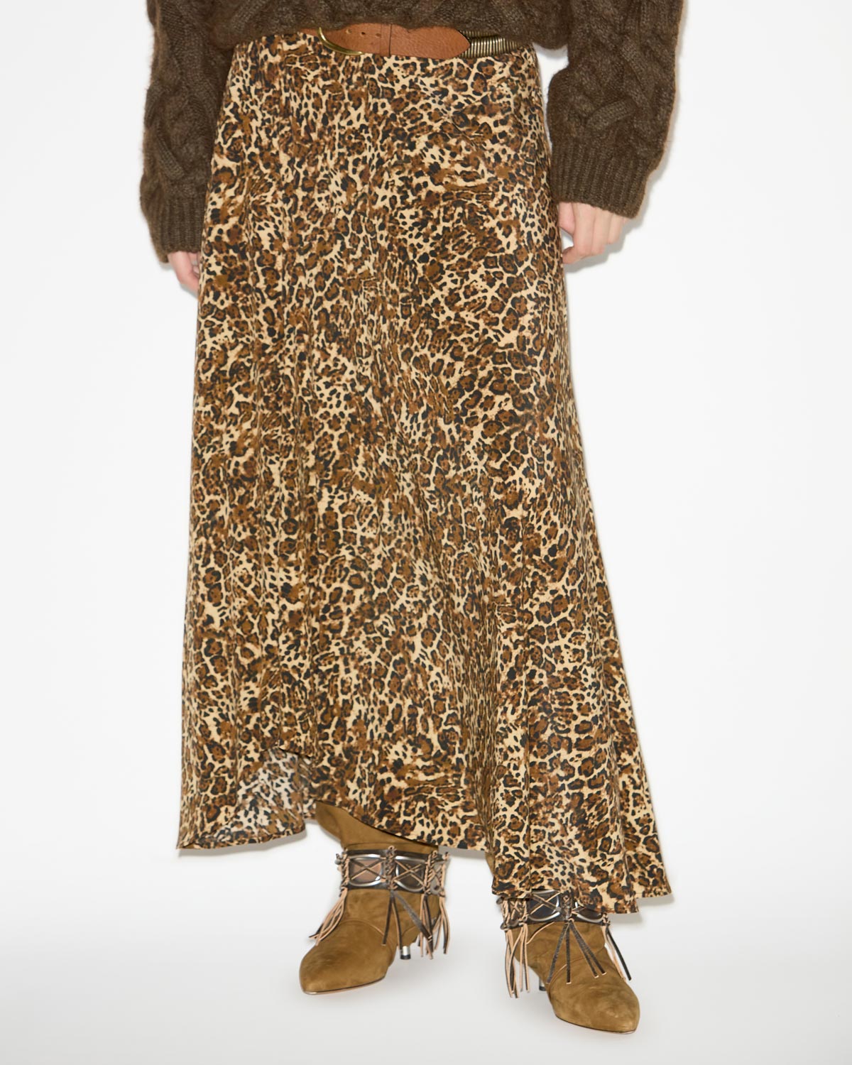 Gonna sakura lunga in seta stampata - Leopard - Woman - 3